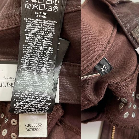 7 For All Mankind The Skinny Studded Coated Jean Coco Brown 27 NWT - Picture 7 of 9